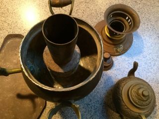 Brass Antique Samovar With Tray & Tea Pot 7