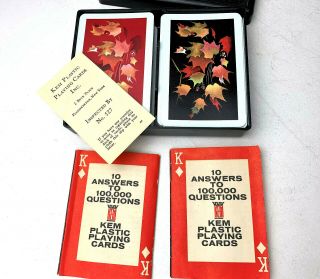 Vintage Kem Plastic Playing Cards Double Deck Maple Leaves In Case Complete