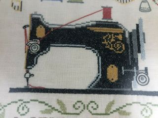 Vintage Cross Stitch Picture A Stitch In Time Thread Pin Cushion Sewing Machine 3