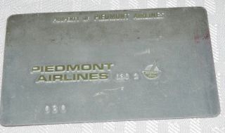 Rare Vintage Piedmont Airlines Metal Ticket Validation Plate Travel Agency