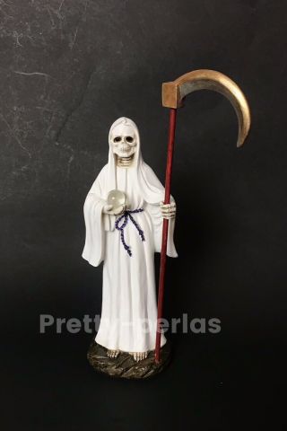La Santa Muerte Grim Reaper Death Color White - Skull,  Skeleton Decoration 8”