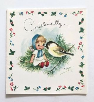 Vintage Rust Craft Christmas Card Marjorie Cooper Angel Girl Bird Tree