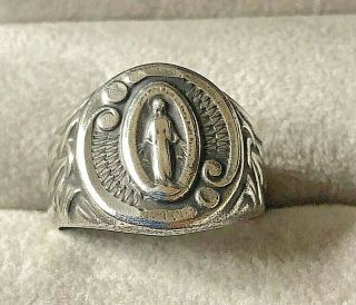 Vintage Sterling Silver Miraculous Medal Ring Size 7