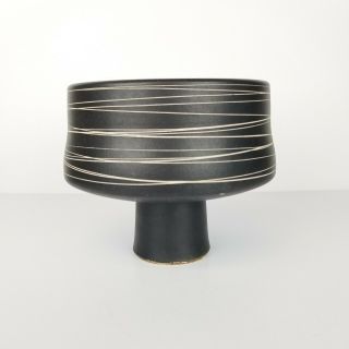 Mid Century Ikebana Vase Pottery Planter Black Pedestal Japan Modernist Vtg