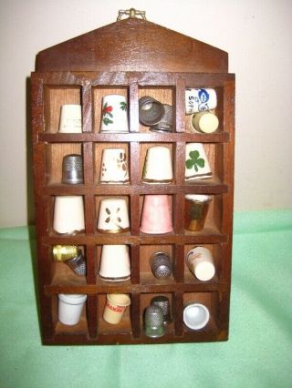 Wooden Thimble Display Rack Case Holder Cabinet Box Holds 20,  24 Thimbles