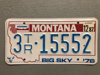 Vintage 1976 Montana License Plate Bicentennial Big Sky 3tr - 15552 1987 Sticker