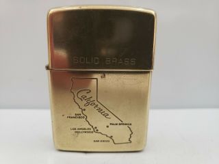 Vintage 1932 - 1990 Zippo Solid Brass Commemorative Lighter,  Map Of California.