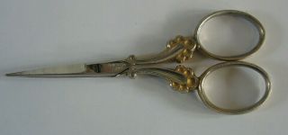 Vtg Scissors M Laysiepen Germany 3 5/8 " 2 Tone Gold Plated Sewing Embroidery