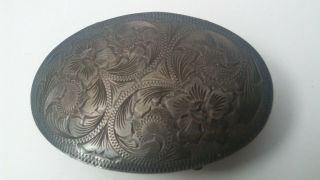 Vtg/ Vogt Sterling Silver Oval Floral Hand Engraved Belt Bucklek Lo Loo