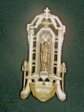 Rare 1940s Vintage Holy Water Font Baby Jesus & Mary Made In France 2357