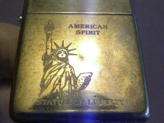 Zippo D - - X Hi Polish Brass - " American Spirit - Statue Of Liberty "