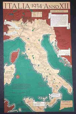 Antique Illustrated Map Of Mussolini 