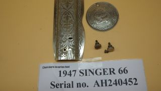 Vintage 1947 Singer 66 Sewing Machine Sn Ah240452 Ornate Face & Side Plates