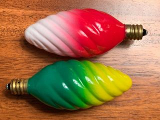 2 Vintage Christmas Tree Light Bulbs 2 Tone Swirl Design