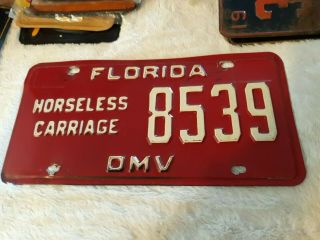 Bright Red Florida Horseless Carriage License Plate Tag