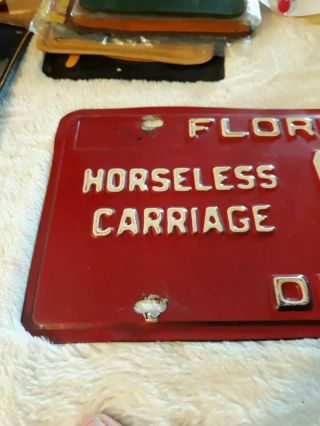 BRIGHT RED Florida HORSELESS CARRIAGE License Plate Tag 3
