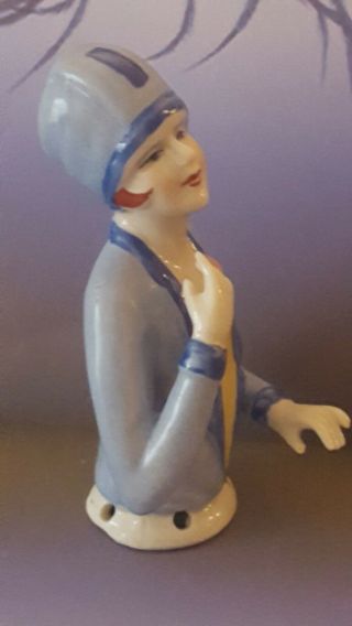 Art Deco Style 1920 ' s Flapper Lady With Cloche Hat Pin Cushion Half Doll 4