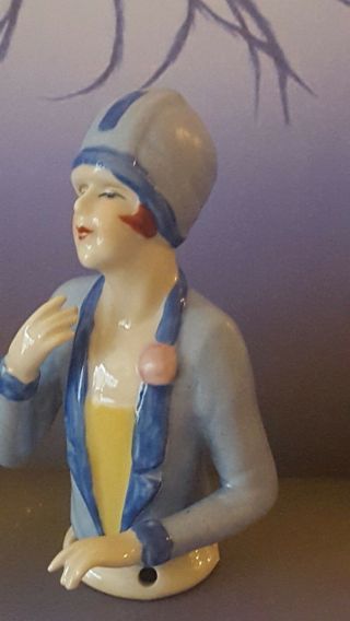 Art Deco Style 1920 ' s Flapper Lady With Cloche Hat Pin Cushion Half Doll 6