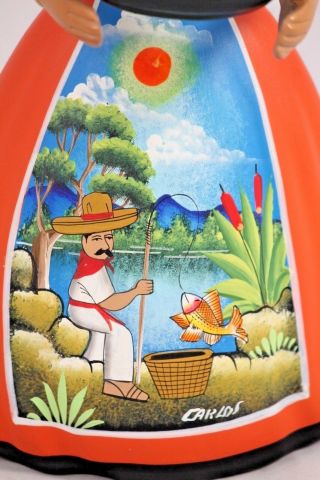 Lupita NAJACO Ceramic Doll/Figurine Mexican Folk Art Platter w Fish Decor Orange 3