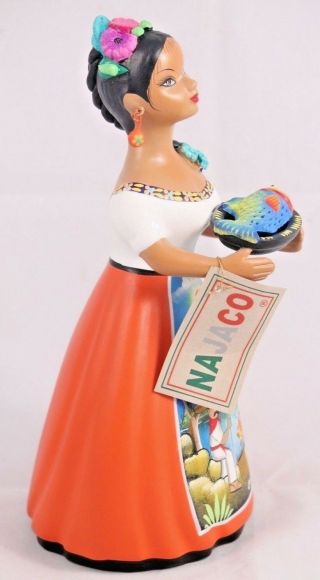 Lupita NAJACO Ceramic Doll/Figurine Mexican Folk Art Platter w Fish Decor Orange 4