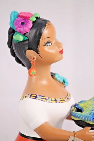Lupita NAJACO Ceramic Doll/Figurine Mexican Folk Art Platter w Fish Decor Orange 5