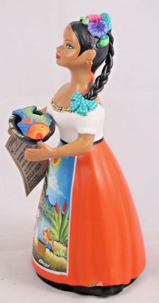 Lupita NAJACO Ceramic Doll/Figurine Mexican Folk Art Platter w Fish Decor Orange 7