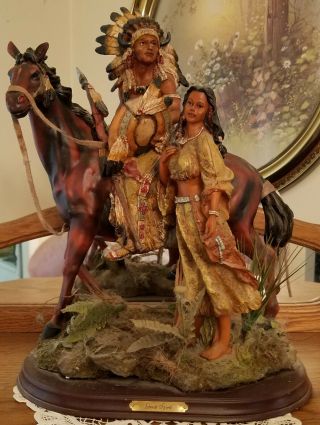 (great Spirit) Native American Warrior On His Horse With His Wife Statue