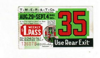 Milwaukee Railway Transit Ticket Pass August 29 - September 4 1943 Use Rear Exit