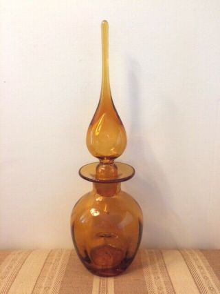 Vintage - Large,  Hand Blown,  Amber Glass Perfume Bottle W/stopper