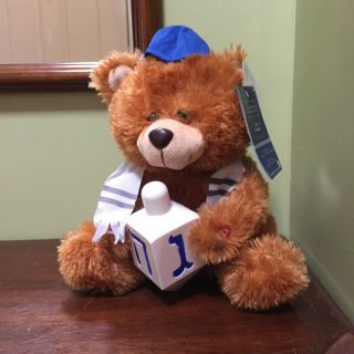 Hanukkah Teddy Bear Plays Dreidel 12” Jewish Plush