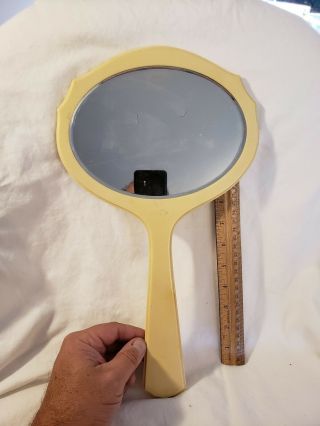 Vintage Celluloid Ivory Pyralin Dubarry Beveled Glass Hand Held Mirror Usa