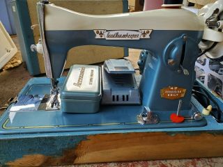 Vintage “premier/deluxe”portable Turquoise Blue “sewing Machine”