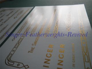 Singer Featherweight Gold Metallic Pre Trimmed Decal Set For 221k - 222 K
