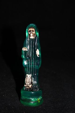 343 Statue Transparente Santa Muerte Green 5.  2 " Holy Death Especial