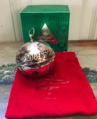 Wallace Silversmith Annual Sleigh Bell Silver Plate 2001 & Bag