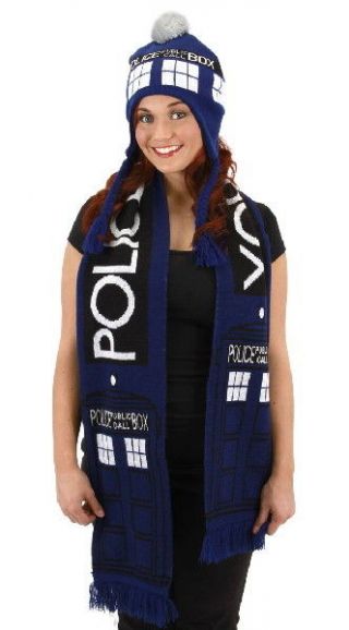 Doctor Who Knitted 74 " X 8 " Blue Tardis Design Scarf Licensed
