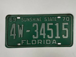 Vintage 1969 1970 Florida License Plate Tag Green Sunshine State 4w - 34515 Rare