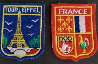 2 Paris France & Eiffel Tower Souvenir Patches Vintage