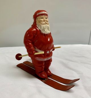 Vintage Irwin Hard Plastic Christmas Santa Claus Metal Skis Pole Figure Usa Fig