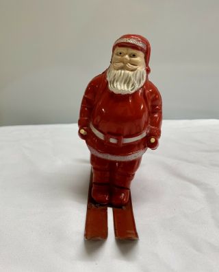 Vintage Irwin Hard Plastic Christmas Santa Claus Metal Skis Pole Figure USA Fig 4