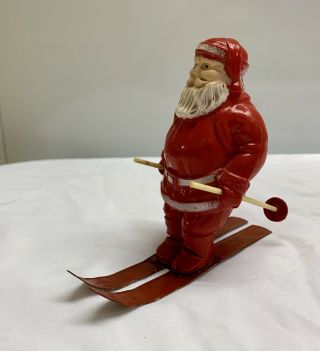 Vintage Irwin Hard Plastic Christmas Santa Claus Metal Skis Pole Figure USA Fig 5