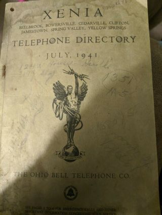 Vintage Zenia Telephone Directory July 1941 Ohio Bell Telephone Co.  Genealogy