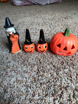4 Vintage Gurley Halloween Candles Witch Jack O Lanterns Cool