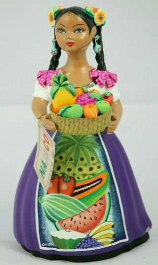 Lupita Najaco Ceramic Doll/figurine Mexican Folk Art Fruit Basket Pottery Plum