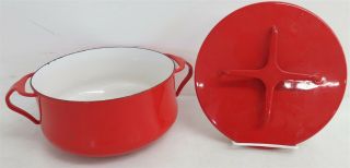 Vintage Dansk Mid Century Modern Cherry Red Enamelware 7 " Pot W/lid