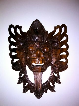 Indonesian Barong Dragon Mask Bali Hand Carved Wood Hindu Wall Art Sculpture