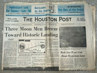 Apollo 11 Moon Landing Newspaper Houston Post July 20,  1969 Complete First Sectn