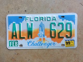 1987 Florida Challenger License Plate Alw 629 Space Shuttle Memorial 1986