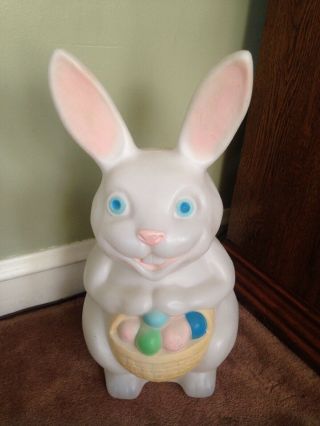Vintage Blow Mold Rabbit Basket Eggs Easter Bunny Blowmold Yard Decor 23”