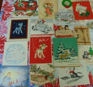 18 Mid Century Christmas Cards All Animals Dogs Cats Deer
